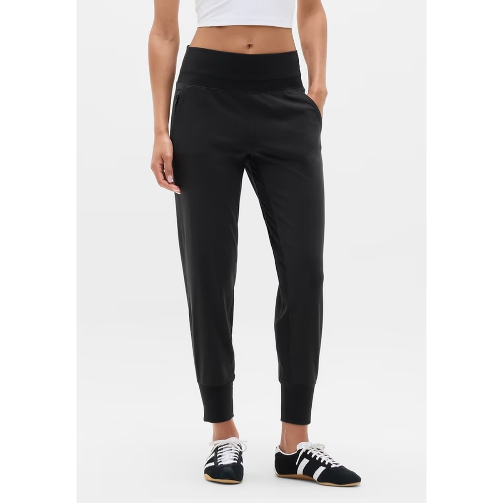 Athleta Venice Jogger Black Ribbed Waistband Tapered Pants Small Petite SP